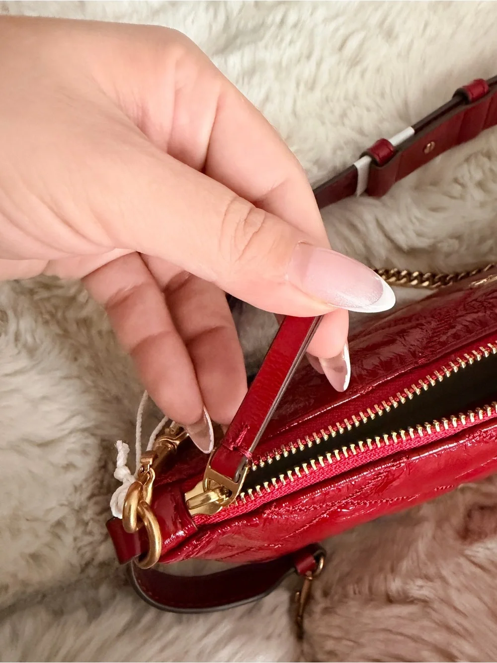 Tory Burch Red Quilted Patent Leather Crossbody Bag with Gold Hardware